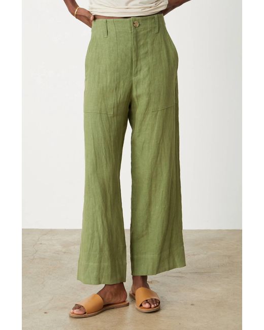 Velvet By Graham & Spencer Green Dru Linen Trousers In Basil