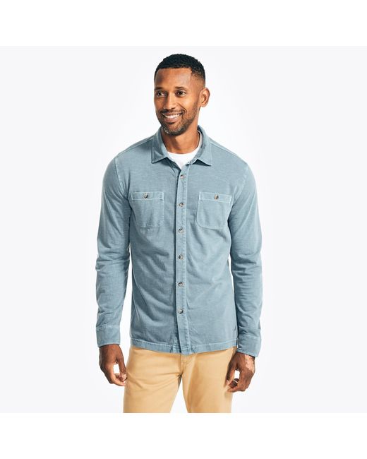 Nautica Blue Classic Fit Cotton-knit Shirt for men