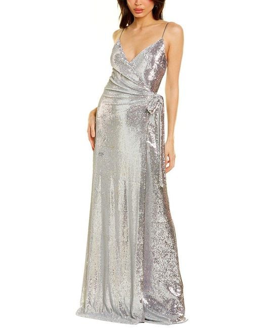 Halston satin wrap gown on sale