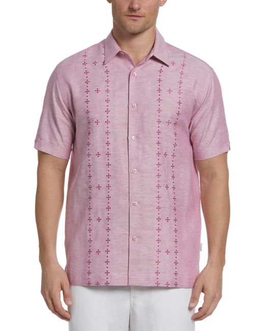 Cubavera Pink Slub Short Sleeve Button-down Shirt for men