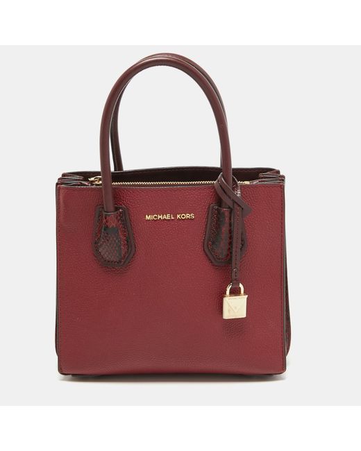Michael Kors Red /burgundy Leather Small Mercer Tote