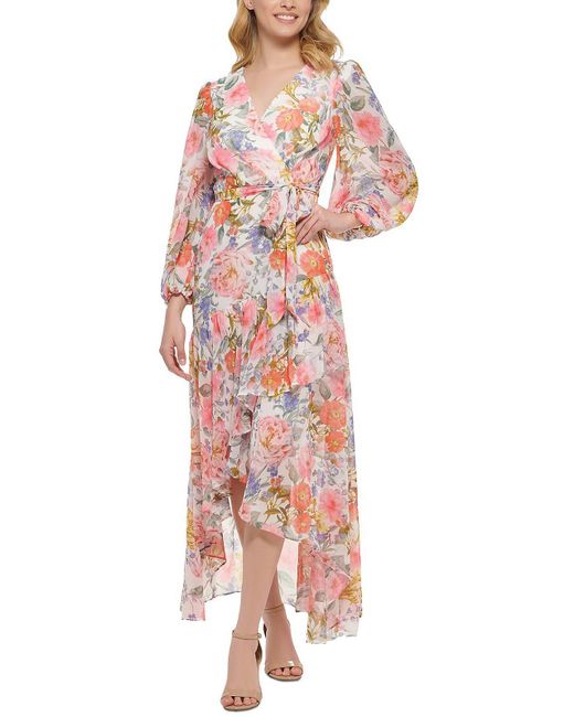 Eliza J Pink Petite Ruffled Floral-print Midi Dress