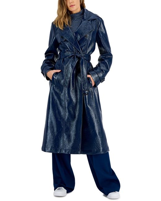 HUGO Blue Faux Leather Trench Coat
