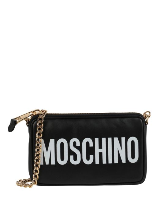 Moschino White Logo Leather Chain Shoulder Bag