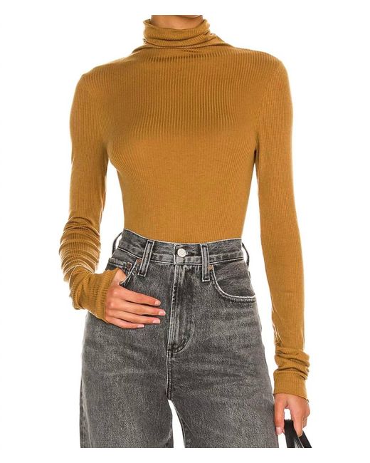 Enza Costa Brown Silk Cashmere Rib Long Sleeve Turtleneck