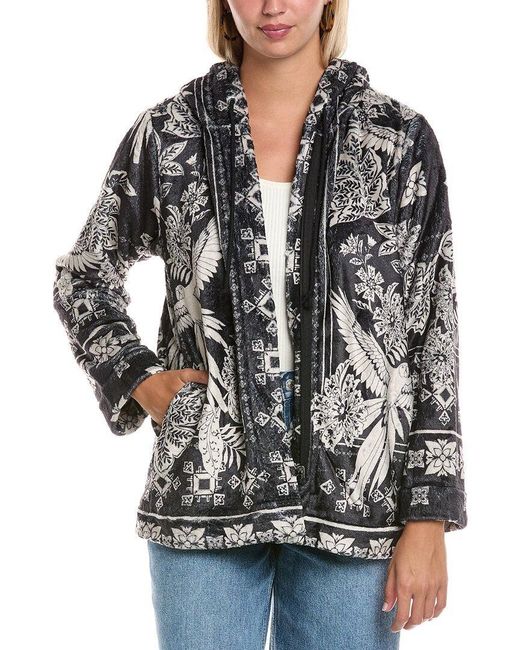 Johnny Was Black Joan Zip Hoodie Sherpa Jacket
