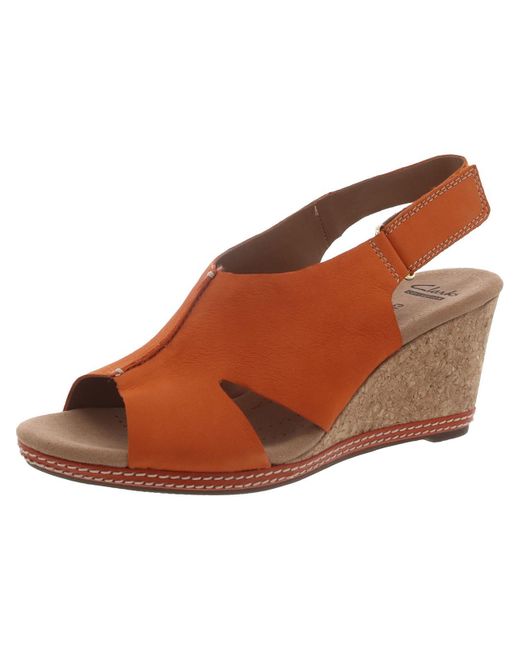 Clarks Helio Float4 Faux Suede Cork Wedge Sandals in Brown Lyst