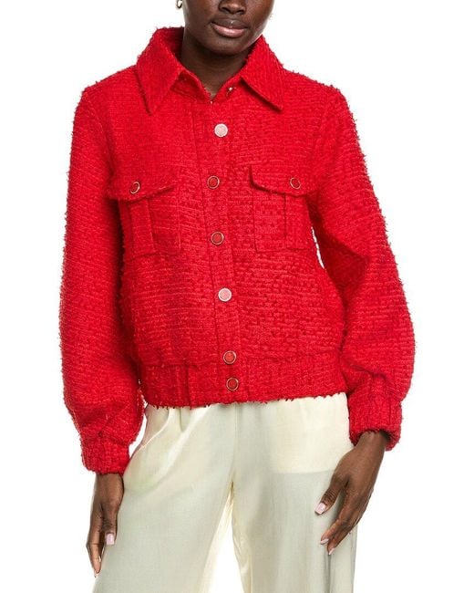 Endless Rose Red Double Pocket Tweed Jacket