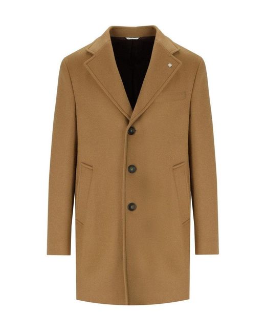 Manuel Ritz Brown Camel Single-Breasted Coat for men