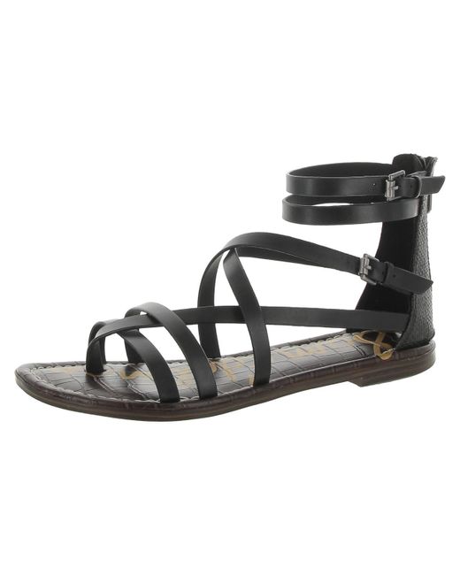 Sam Edelman Black Gibbs Leather Ankle Strap Strappy Sandals