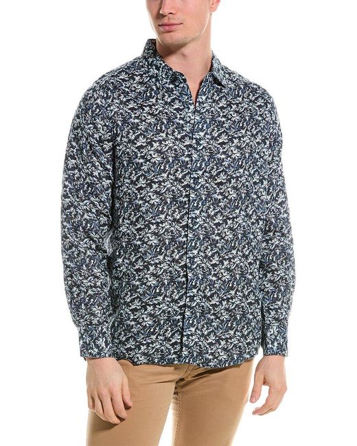 Raffi Blue Tropical Floral Printed Linen Shirt for men