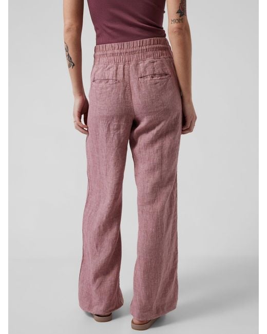 Athleta Cabo Linen Wide Leg Pant in Red