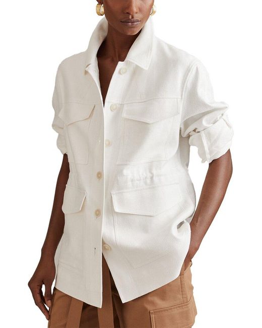 Reiss White Jade Linen-Blend Jacket