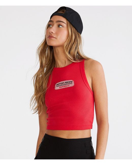Aéropostale Red Monaco Motor Racing Cropped High-neck Tank