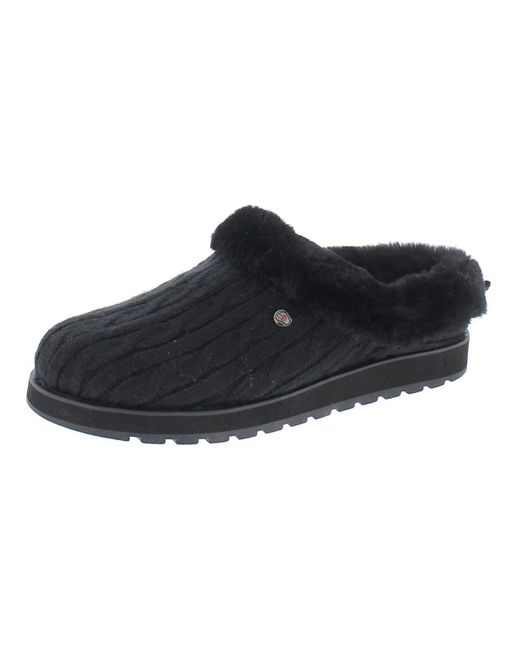 Skechers Black Keepsakes Ice Angel Cable Knit Faux Fur Clog Slippers