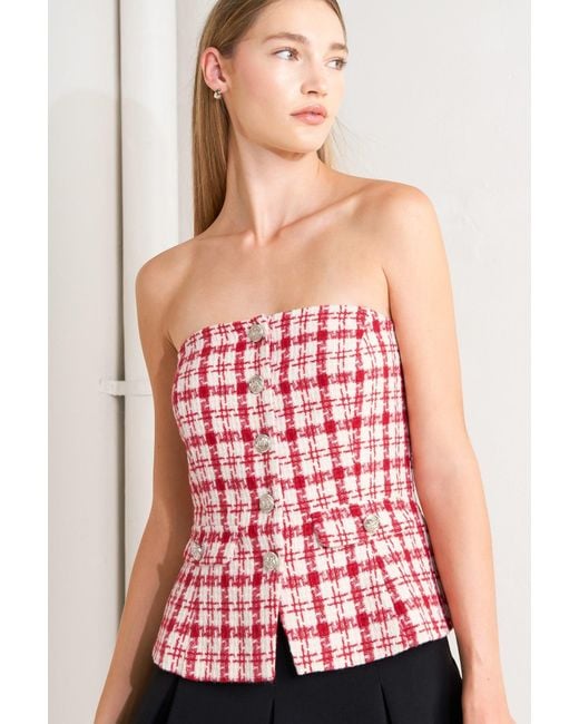 TRUEDAMES Red Lady Code Tweed Top