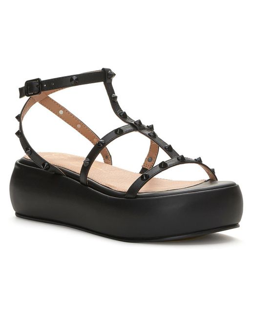 Jessica Simpson Black Pascha Leather Spikes Flatform Sandals