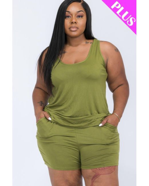 Fashnzfab Green Plus Comfy Tank Top & Shorts Set