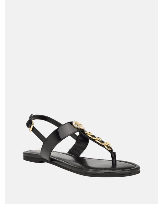 Guess Factory Black Livvy Chain T-strap Sandals