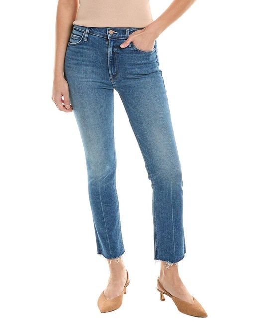 Mother Blue Denim Mid-rise Dazzler Opposites Attract Ankle Fray Jean