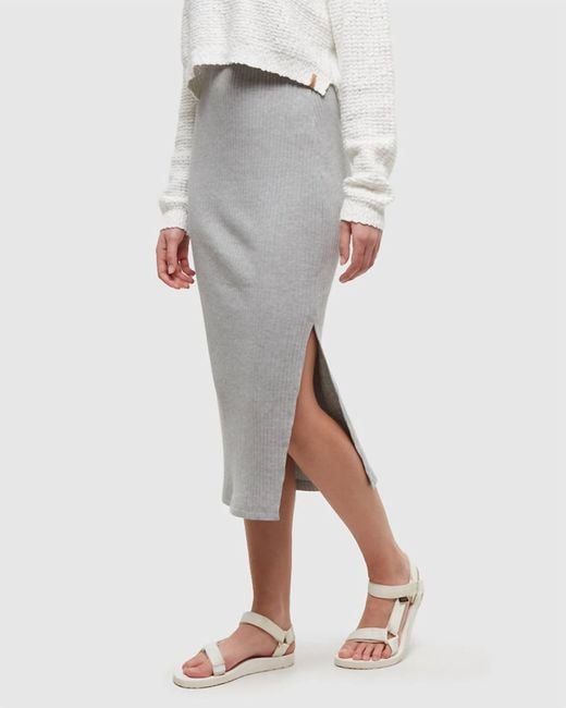 Tentree Gray Walden Slim Fit High-Rise Midi Knit Rib Skirt