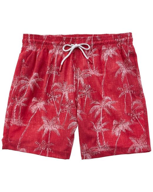 Trunk Red S Surf & Swim Co. Chambray Sketch Palms Sano Swim Short for men