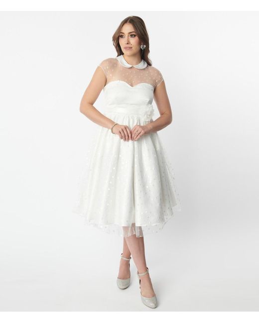 Unique Vintage White & Iridescent Heart Bridal Swing Dress