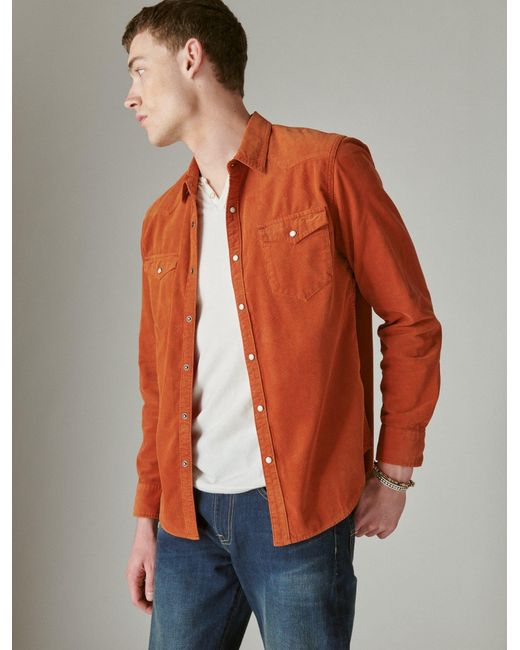 Lucky Brand Orange Corduroy Western Long Sleeve Shirt for men