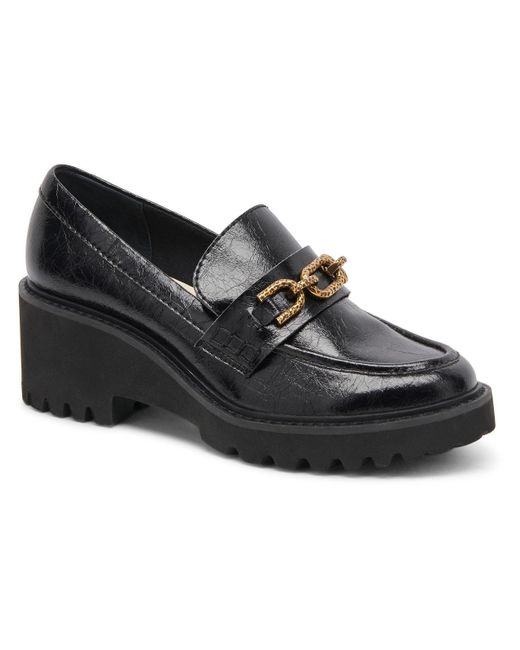 Dolce Vita Black Harlen Patent Leather Crinkled Loafer Heels