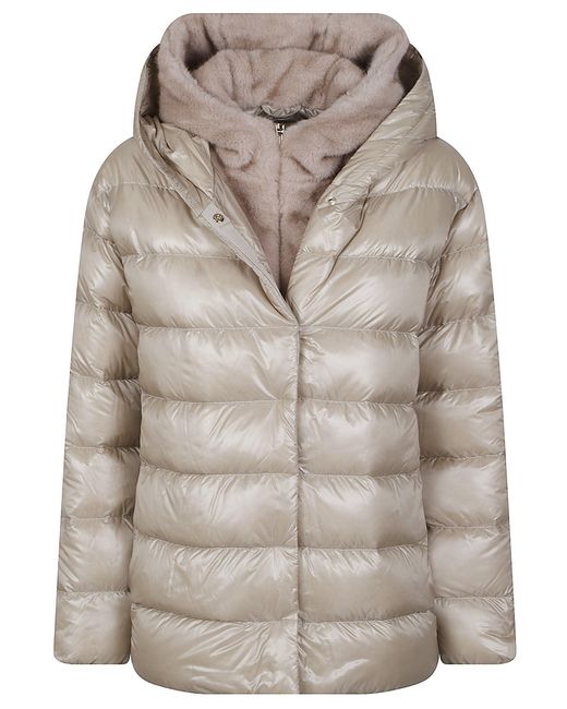 Herno Gray Glossy Quilted Plush-Lined Padded Down Jacket