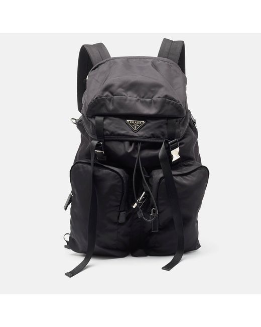 Prada Gray Nylon And Saffiano Leather Backpack