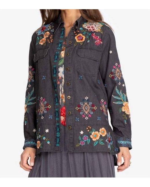 Johnny Was Francisca Denim Shirt Jacket in Black | Lyst