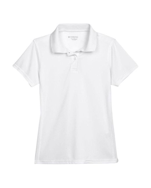 Harriton White Polyester Jersey Polo