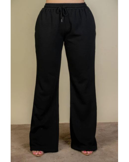 Fashnzfab Black Plus Size Drawstring Waist Slant Pocket Sweatpants
