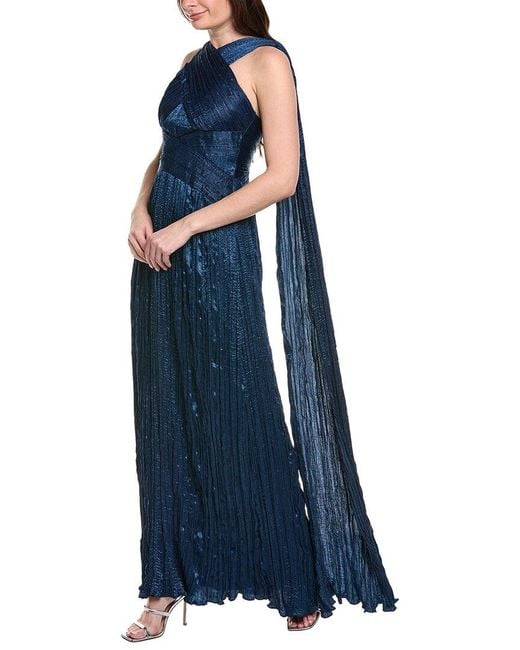 Marchesa Crimped Satin Gown in Blue | Lyst Marchesa Crimped Satin Gown in Blue | Lyst