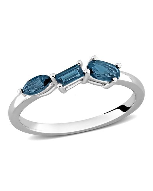 Mimi & Max Blue Multi-Gem Three Stone Ring Sterling