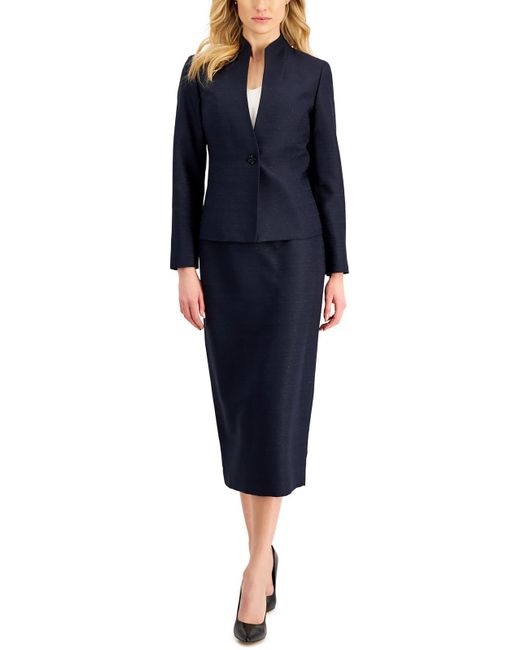Le Suit Blue Petites Office Wear Business Skirt Suit