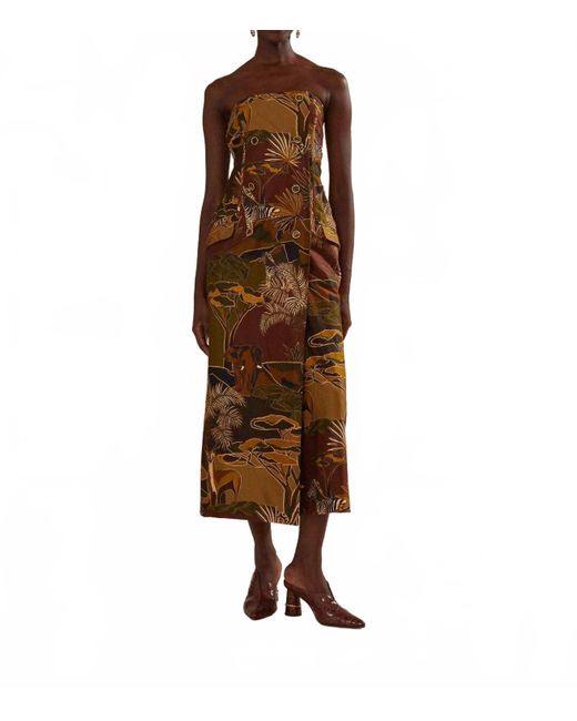 knee length dresses for ladies Savana Dream Caramel Strapless Buttonned Midi Dres – FARM Rio main image 1