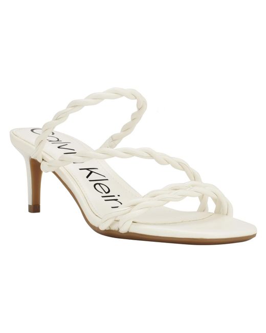 Calvin Klein White Ileyia Faux Leather Kitten Slide Sandals