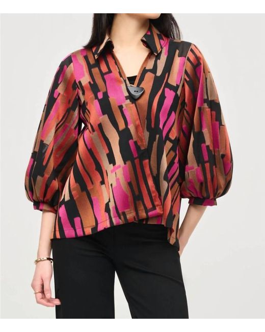 Joseph Ribkoff Red Abstract Print Asymmetric Swing Jacket