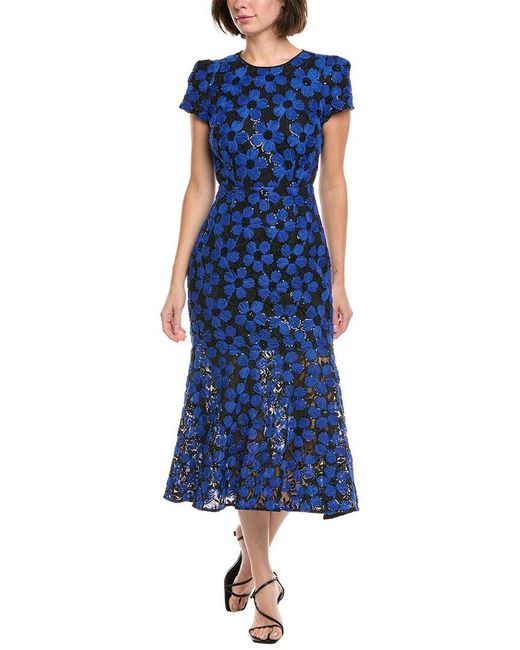 MILLY Blue Tahlia Rose Tulle Lace Midi Dress