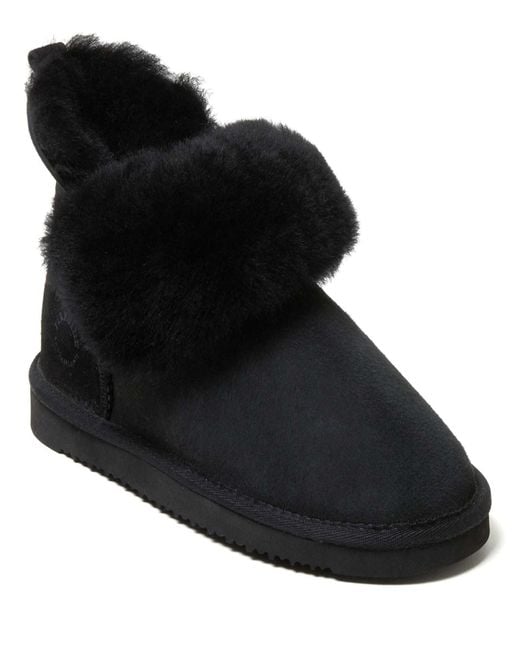 Dearfoams Black Fireside By Perth Genuine Shearling Foldover Boot