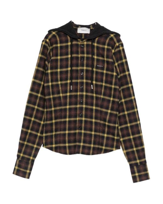 Coperni Black Plaid Shirt With Hood And Button-Down Detail
