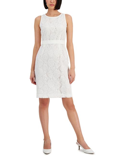 Kasper White Lace Knee Length Sheath Dress