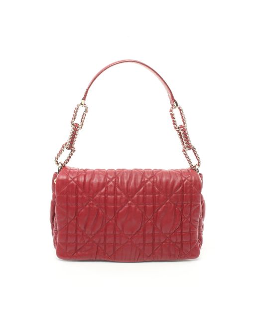 Dior Red Canage Chain Shoulder Bag Leather