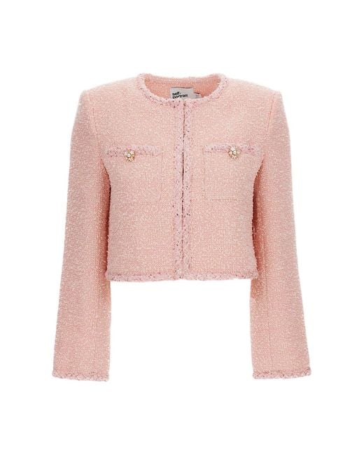 Self-Portrait Pink Bouclé Structured Padded Jacket