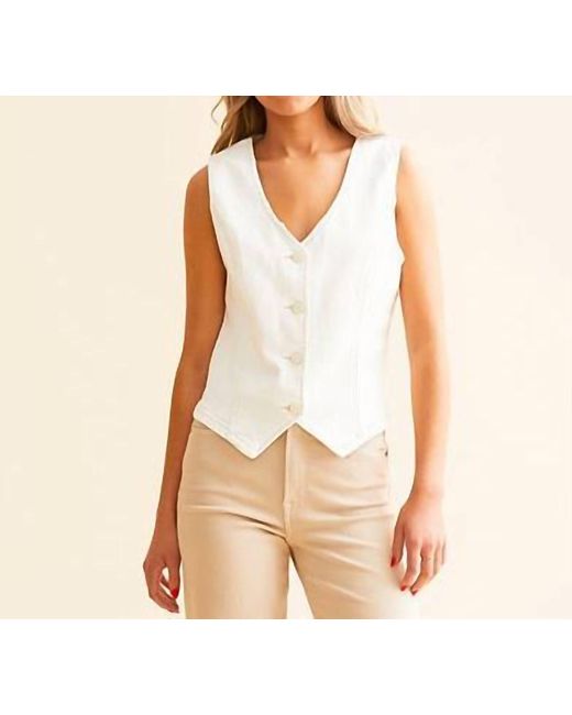 Risen White Denim Button Down Vest