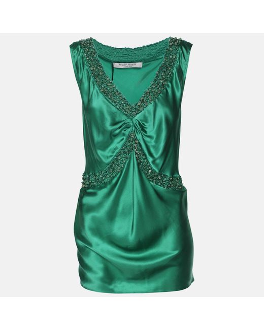 Marina Rinaldi Women's Green Silk Embellished Tops