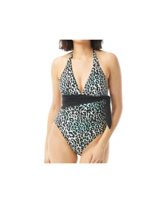 Carmen Marc Valvo Black Scarf Tie V-Neck Halter One Piece Swimsuit