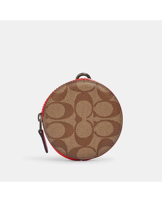 Coach Outlet Round Coin Case In Colorblock Signature Canvas in Brown for  Men | Lyst